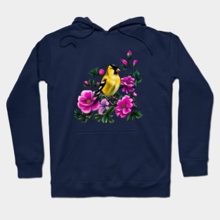 Goldfinch Surrounded By Pink Wild Roses Iowa State Tattoo Art Hoodie